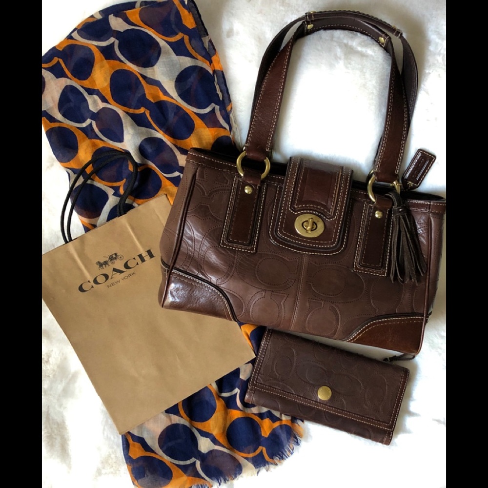 COACH LEATHER BAG 11330 WALLET SCARF BUNDLE!